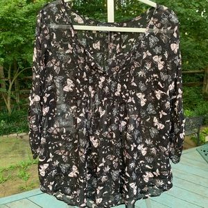 Torrid plus size pink butterfly sheer blouse